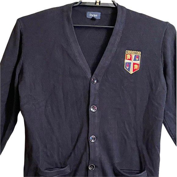 Parker School Uniform Cardigan Sweater Unisex Small Navy Cornerstone School TX - Picture 3 of 12